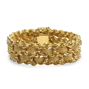 Estate 14K Yellow Gold Mesh & Rope Chain Woven Bracelet