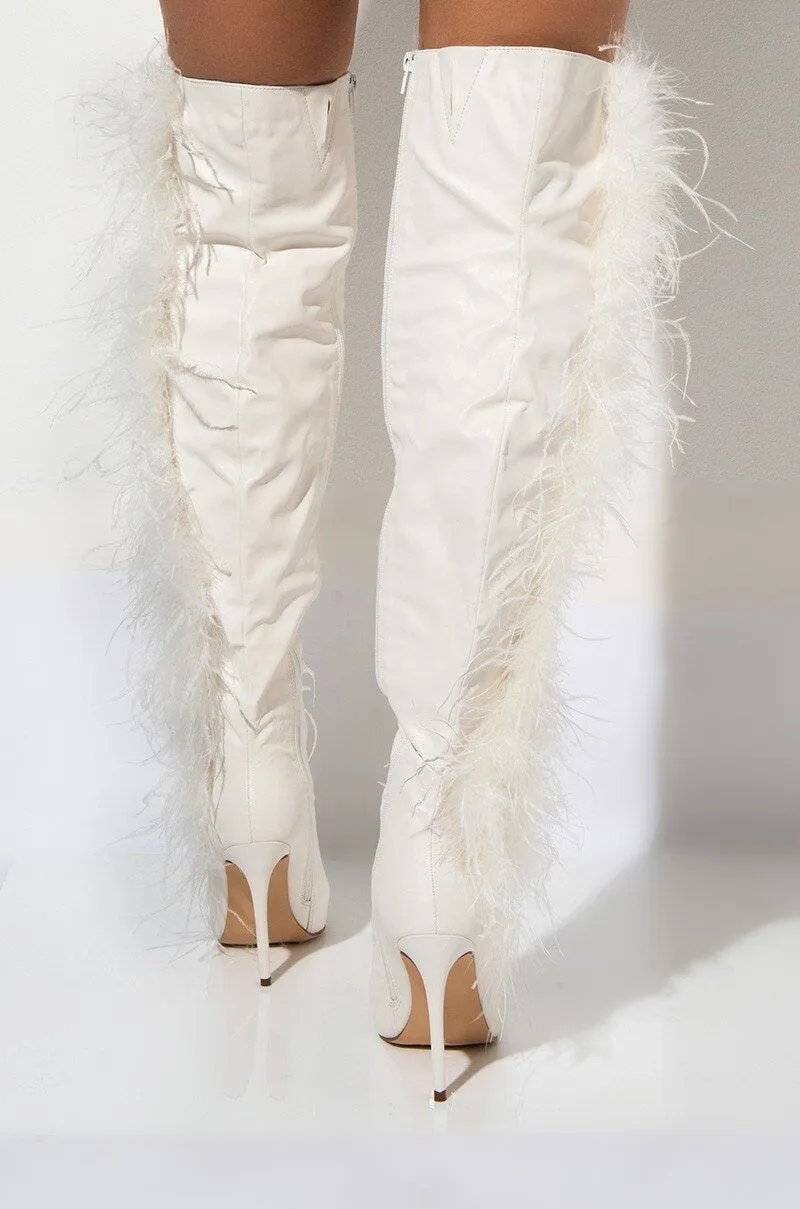 Feather Over The Knee Boots Women Super High Heel Winter Shoes
