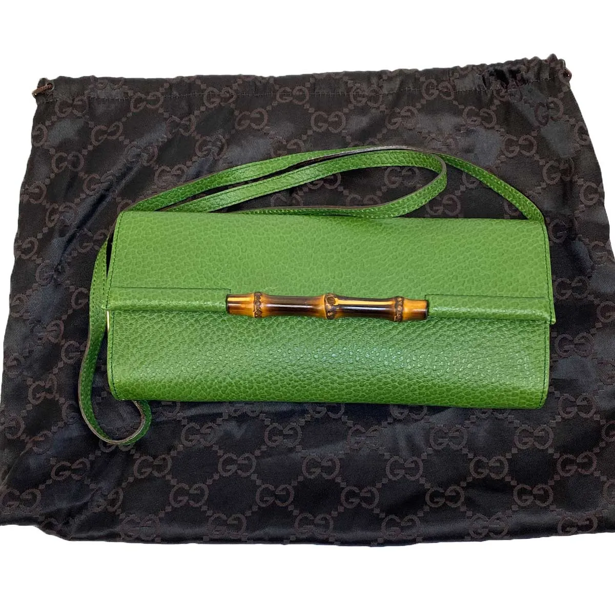 Gucci Bamboo Green Leather Clutch