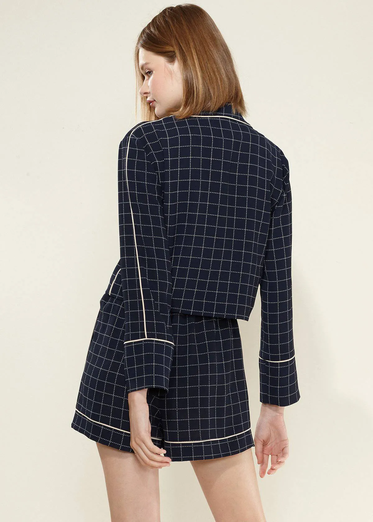 Women's Grid Print Blouse in Navy Plaid
